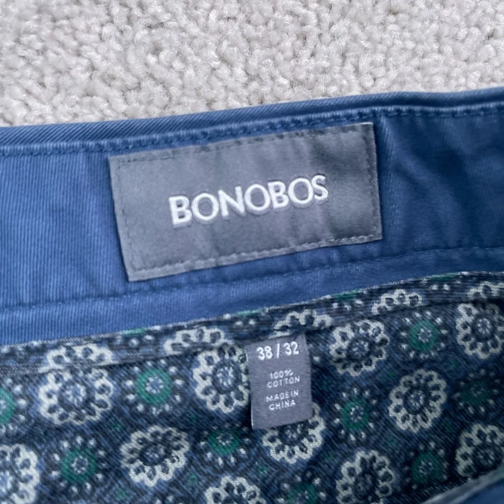 Bonobos Pants Mens 38x28 Blue Slim Fit Chino Cotton Twill Casual Slacks